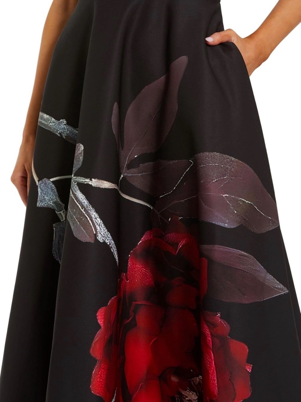 Mac Duggal Strapless Black Gown with Red Floral Accent - Picture 9 of 16